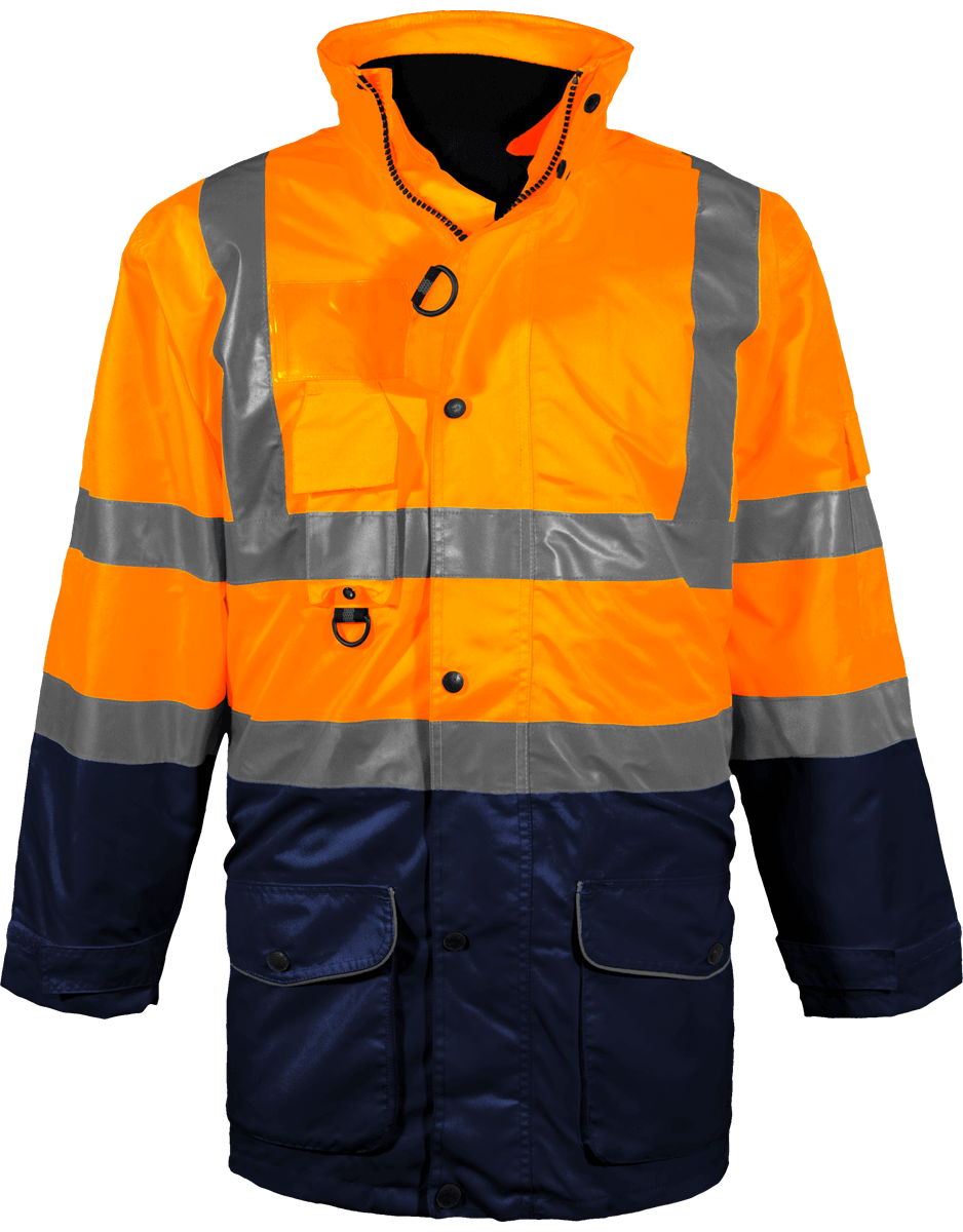 High-Vis Sicherheitsparka | 7-In-1 | Stickerei Und Druck Hi Vis Orange / Navy