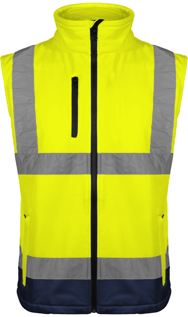 Bodywarmer softshell haute visibilite face Hi Vis Yellow / Navy