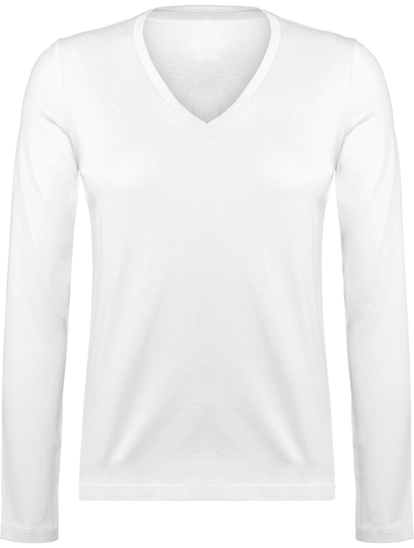 T shirt manches longues col v femme plexus White