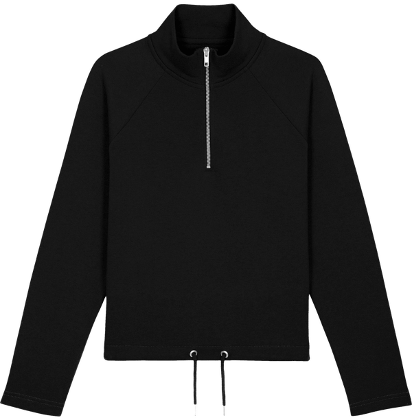 Stsw126 sweat femme 3quart zip cordon tracker face Black