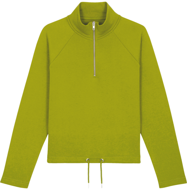 Stsw126 sweat femme 3quart zip cordon tracker face Moss Green