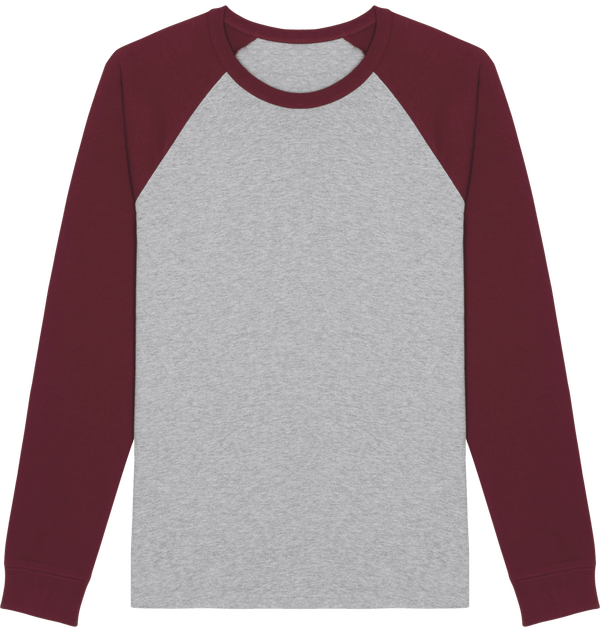 Tee shirt baseball catcher long sleeves face Heather Grey / Burgundy