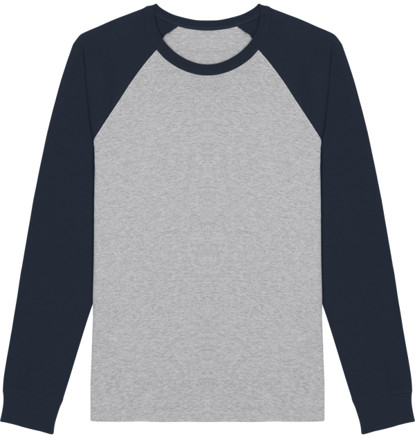 Tee shirt baseball catcher long sleeves face Heather Grey / French Navy