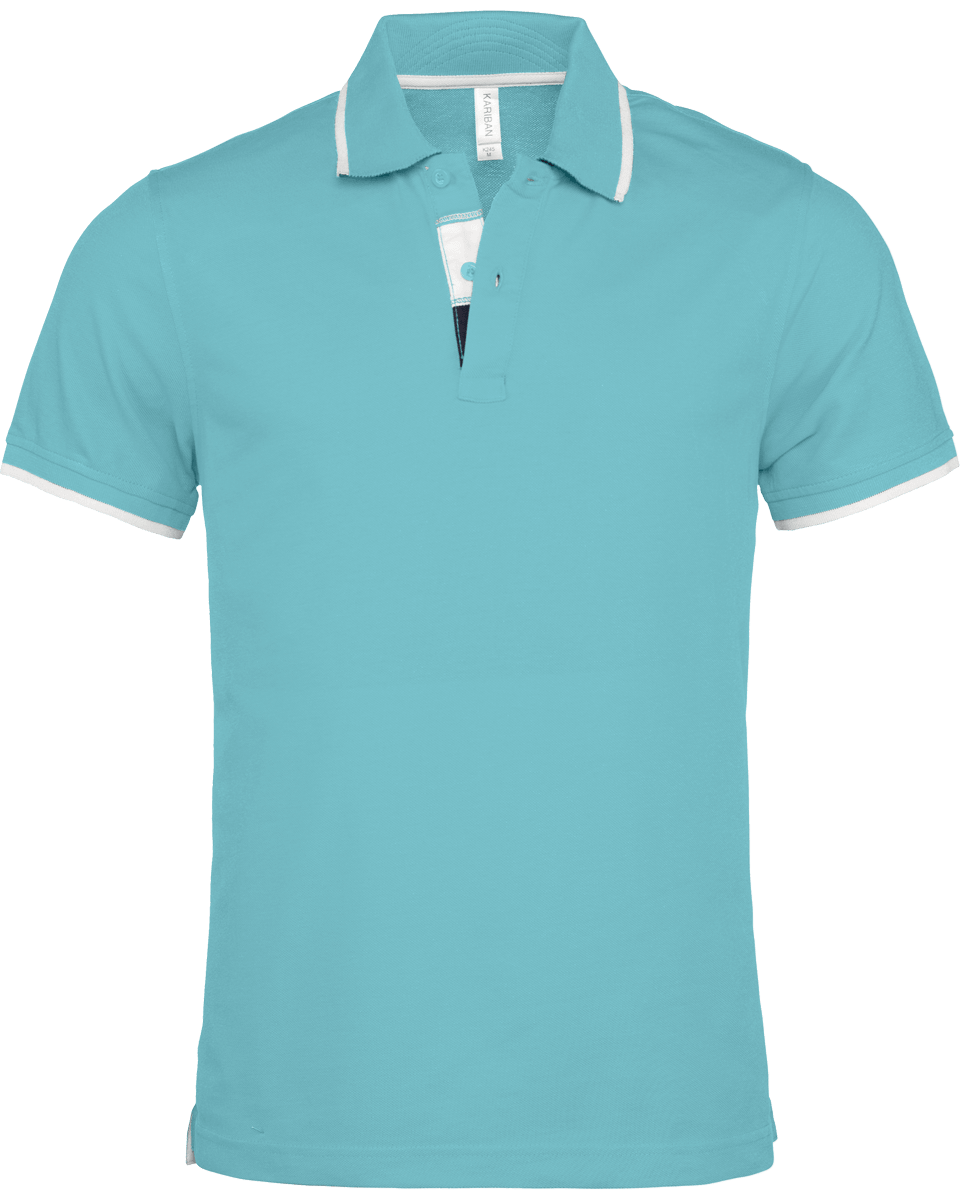 Neck Edge Polo Shirt Light Turquoise / White / Navy
