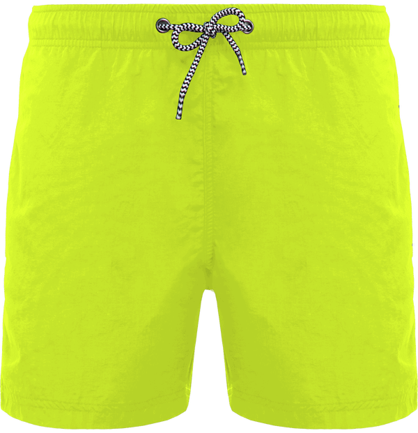 Short De Bain Homme | Cordon De Serrage Rayé | Broderie Et Flex Fluorescent Yellow