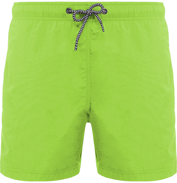 Short De Bain Homme | Cordon De Serrage Rayé | Broderie Et Flex Lime