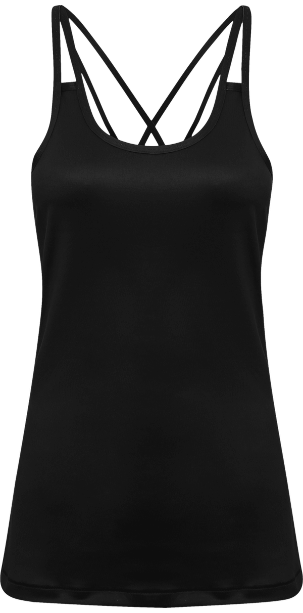 Debardeur bretelle a decoupe laser femme face Black