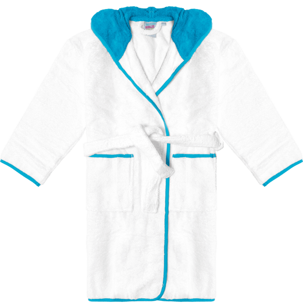 Peignoir a capuche contraste enfant face White / Aqua Blue