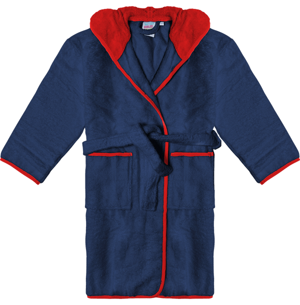 Peignoir a capuche contraste enfant face French Navy / Fire Red