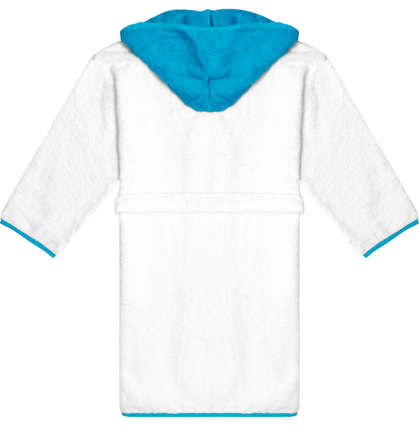 Peignoir a capuche contraste enfant dos White / Aqua Blue