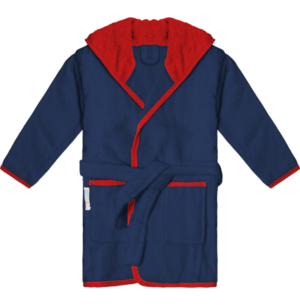 Peignoir a capuche bebe contraste face French Navy / Fire Red