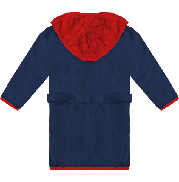 Peignoir a capuche bebe contraste dos French Navy / Fire Red