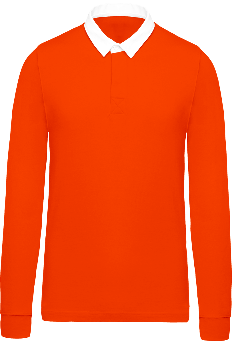 Long Sleeve Men's Rugby Polo Shirt Orange / White