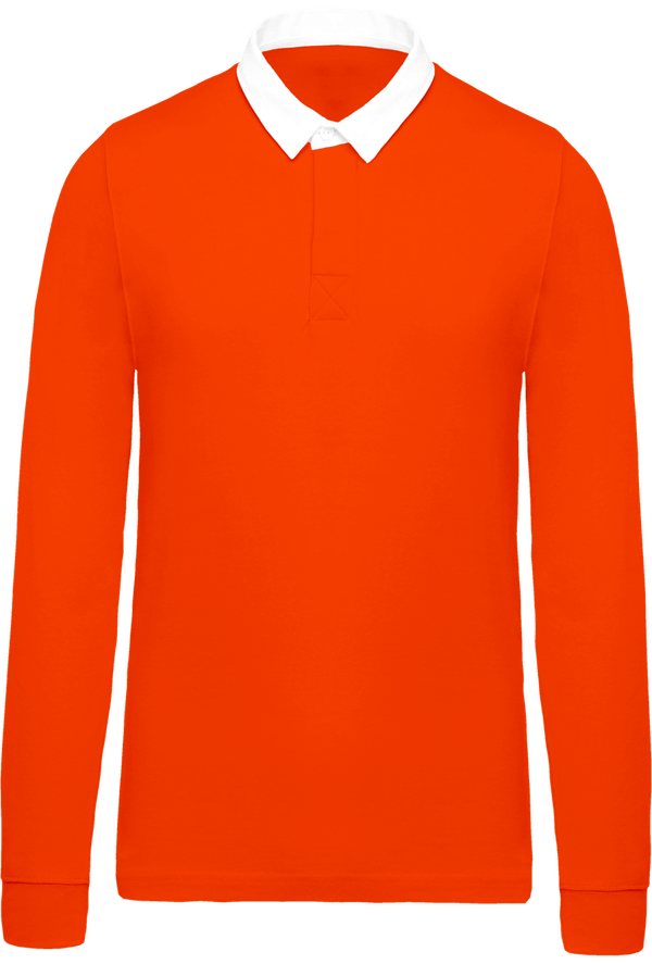 Polo rugby manches longues homme face Orange / White