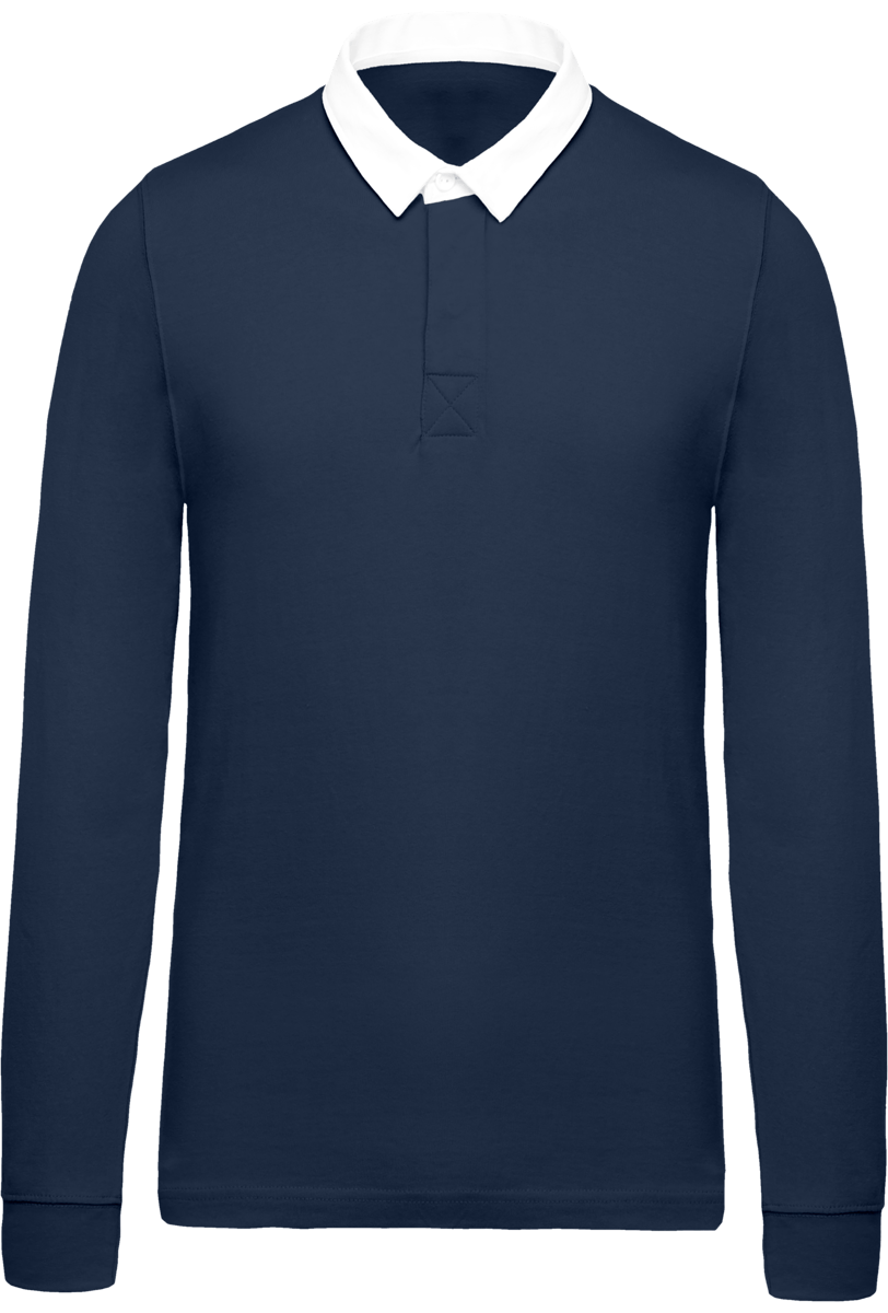 Long Sleeve Men's Rugby Polo Shirt Navy / White