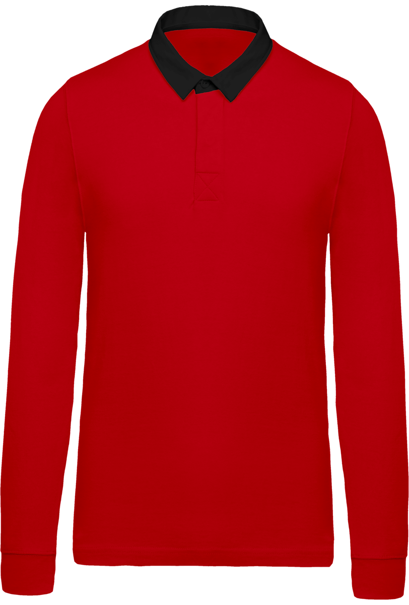 Long Sleeve Men's Rugby Polo Shirt Red / Black