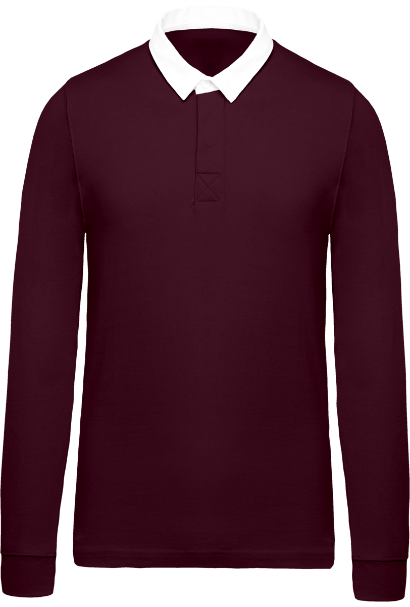 Long Sleeve Men's Rugby Polo Shirt Wine / White