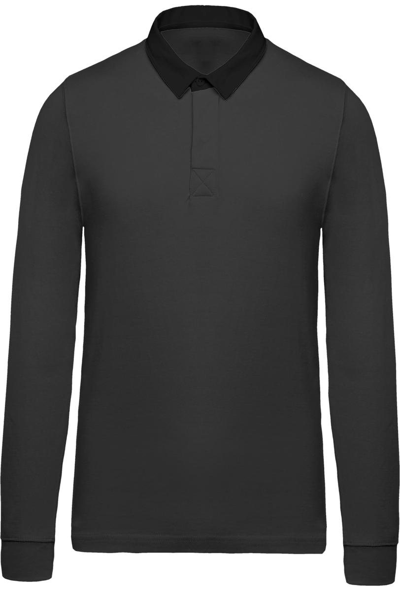 Long Sleeve Men's Rugby Polo Shirt Dark Grey / Black