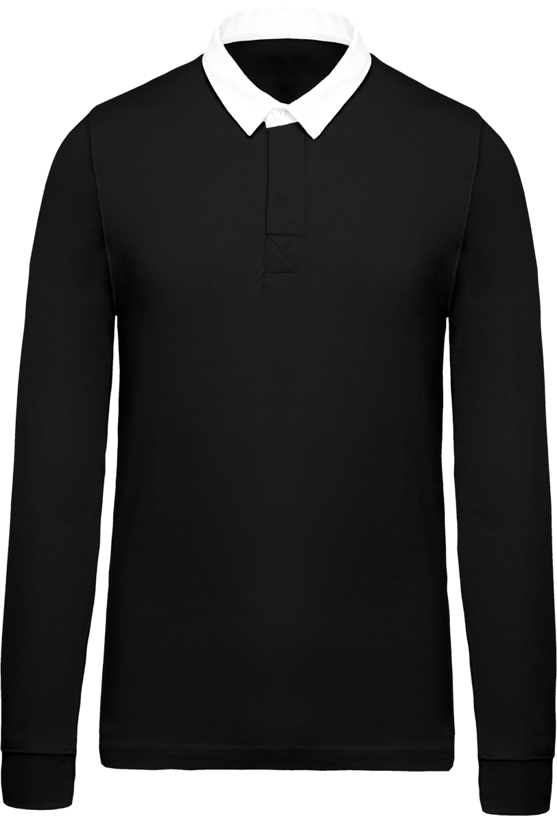 Men's Long Sleeve Rugby Polo Black / White