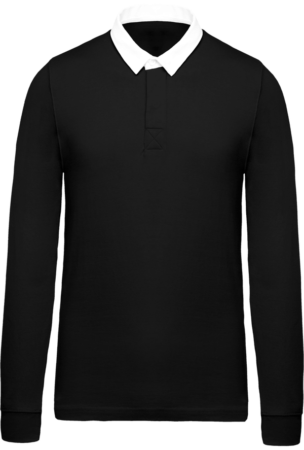 Polo rugby manches longues homme face Black / White