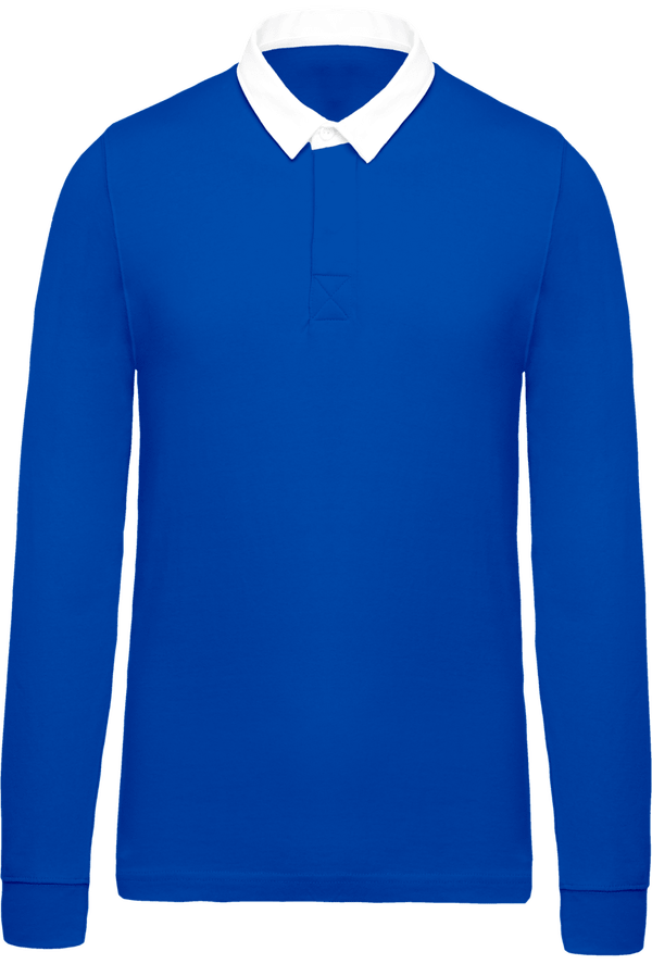 Polo rugby manches longues homme face Light Royal Blue / White