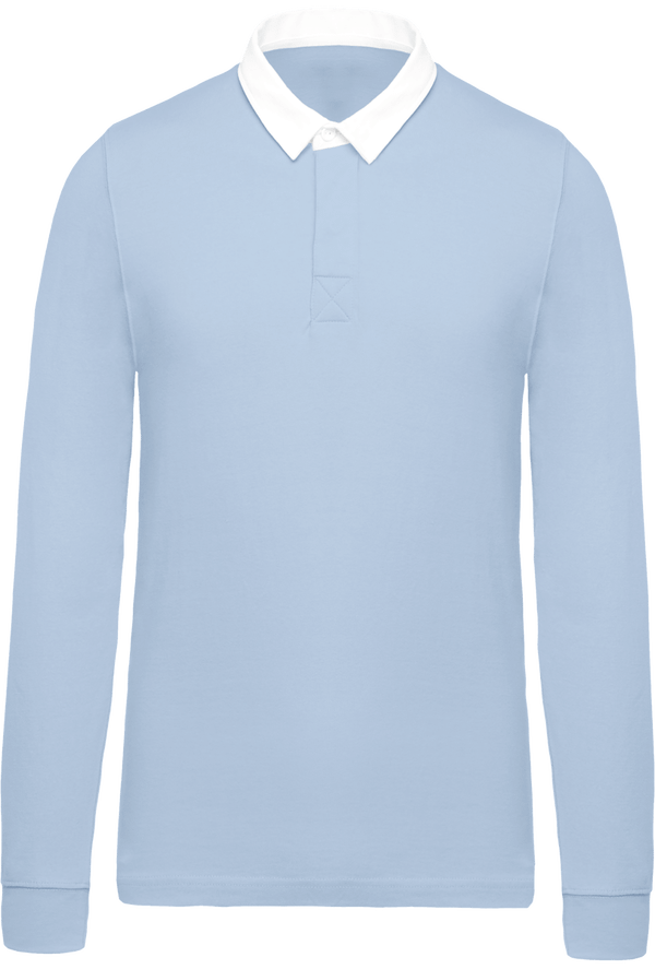 Polo rugby manches longues homme face Sky Blue / White