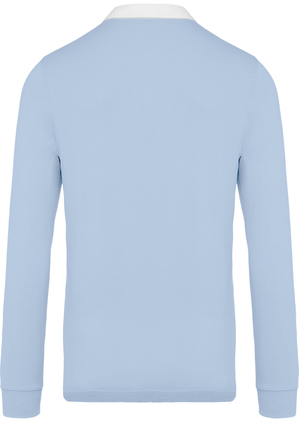 Polo rugby manches longues homme dos Sky Blue / White