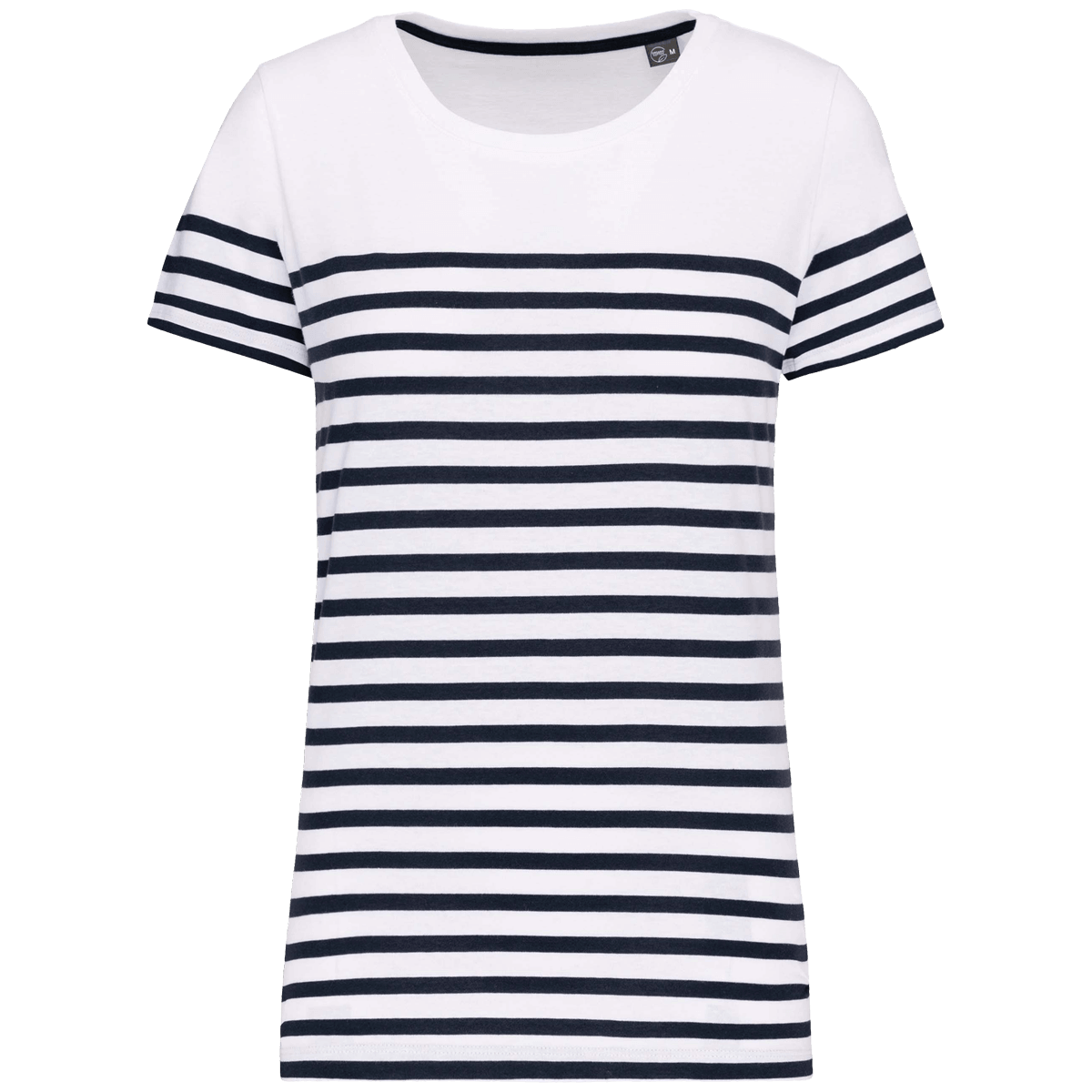 T-Shirt Marin Col Rond Bio Femme | 100% Coton Bio | Impression Et Broderie White / Navy Stripes