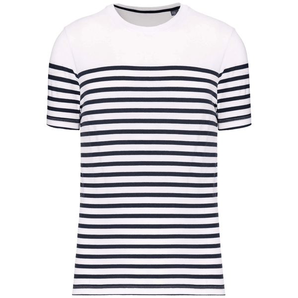 T-Shirt Marin Col Rond Bio Homme | 100% Coton Bio | Impression Et Broderie White / Navy Stripes