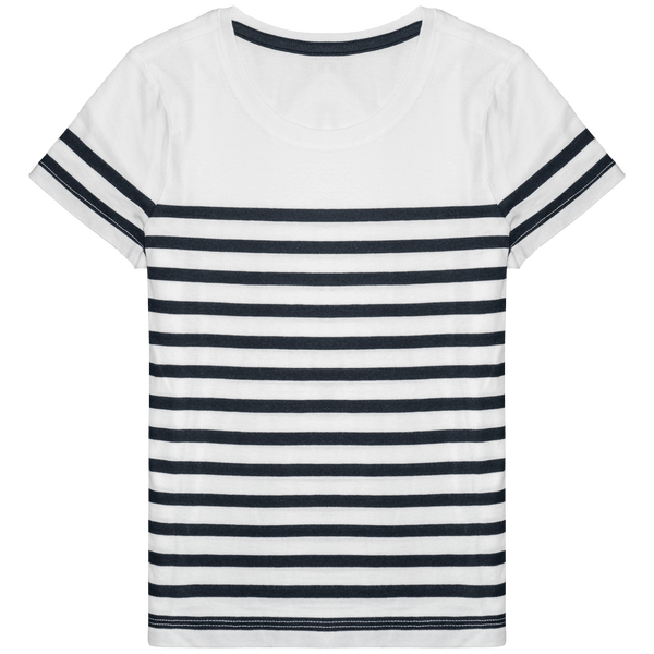 T-Shirt Marin Col Rond Bio Enfant | 100% Coton Bio | Impression Et Broderie White / Navy Stripes