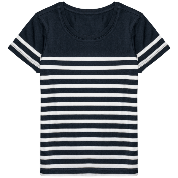 T-Shirt Marin Col Rond Bio Enfant | 100% Coton Bio | Impression Et Broderie Navy / White Stripes