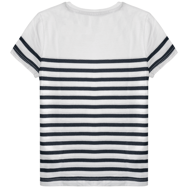 T shirt marin col rond bio enfant dos White / Navy Stripes