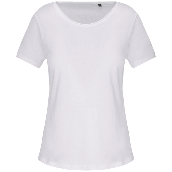 T shirt bio col a bords francs manches courtes femme face White