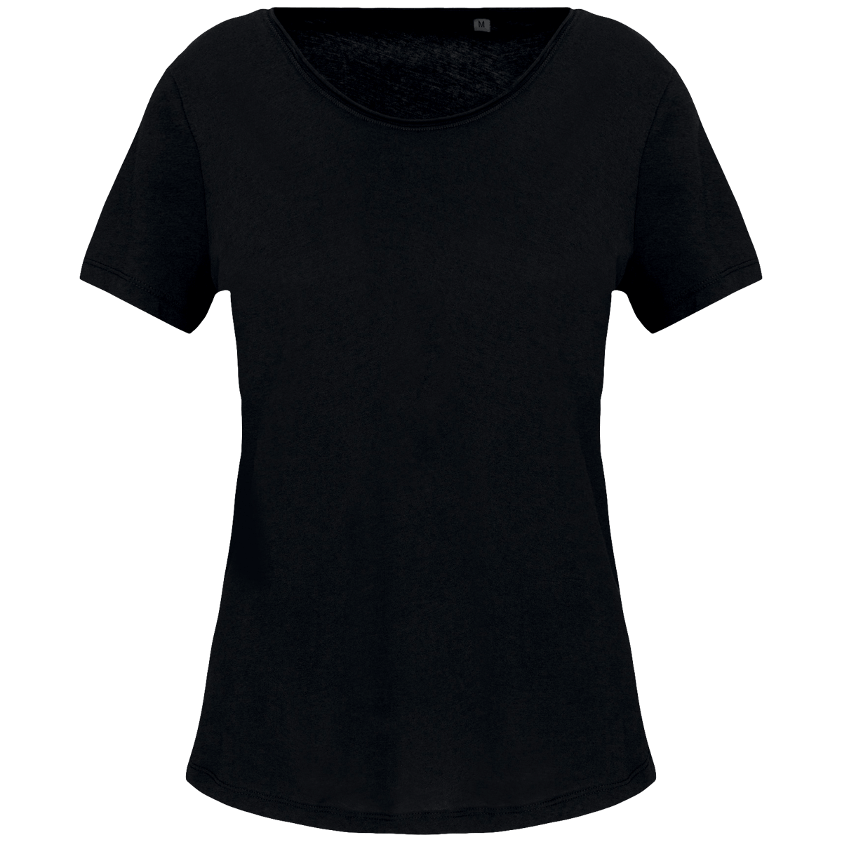 T-Shirt Bio Col À Bords Francs Manches Courtes Femme Personnalisable En Impression Et Broderie Black