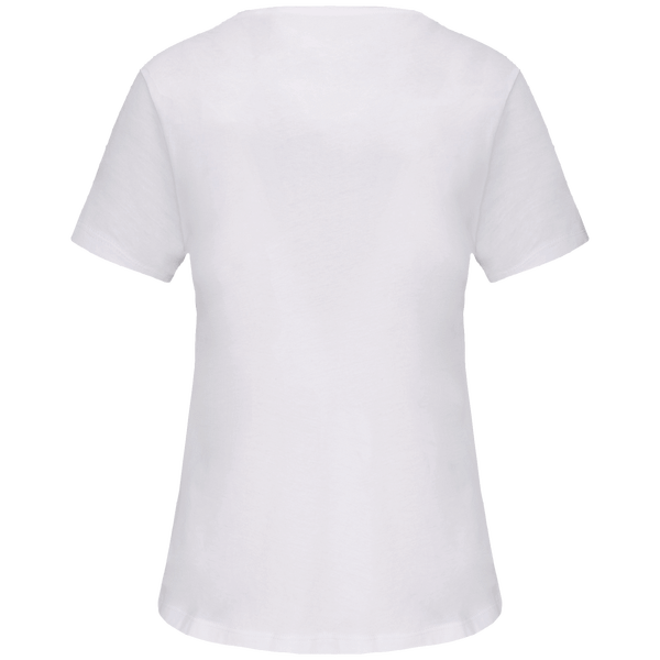 T shirt bio col a bords francs manches courtes femme dos White