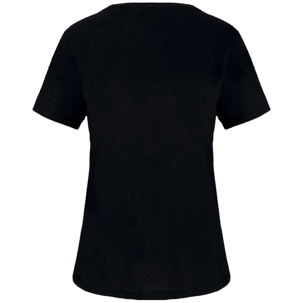 T shirt bio col a bords francs manches courtes femme dos Black