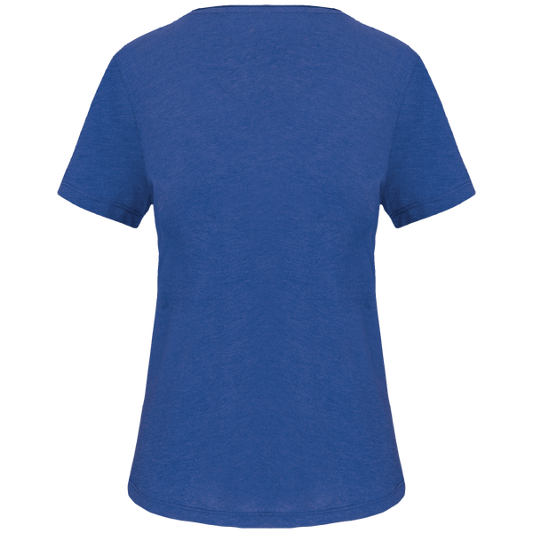 T shirt bio col a bords francs manches courtes femme dos Ocean Blue Heather