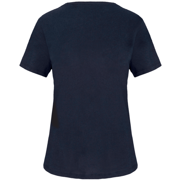 T shirt bio col a bords francs manches courtes femme dos Navy