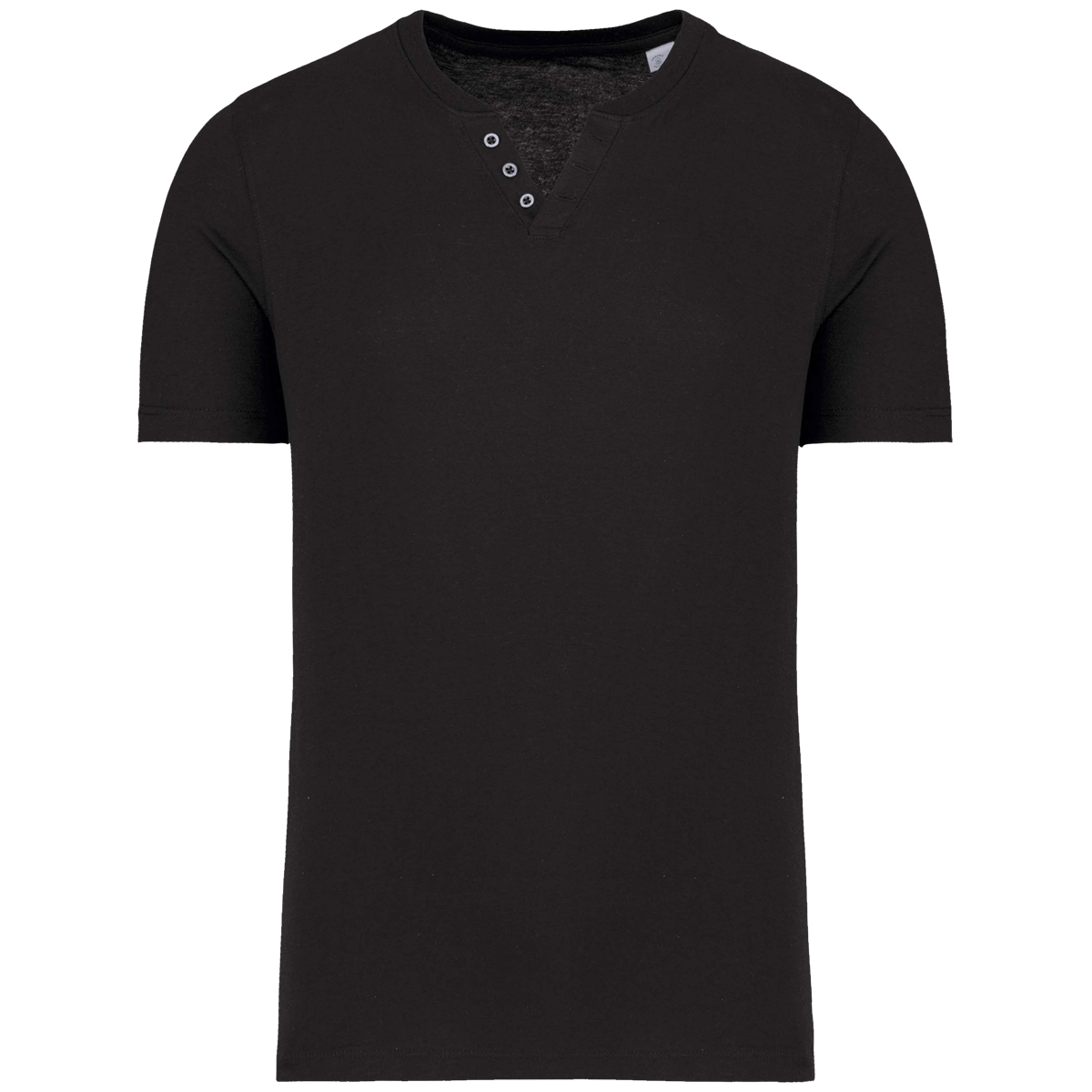 T-Shirt Col V À Boutons Bio | Coton Biologique Et Polyester Recyclé | Impression Et Broderie Black