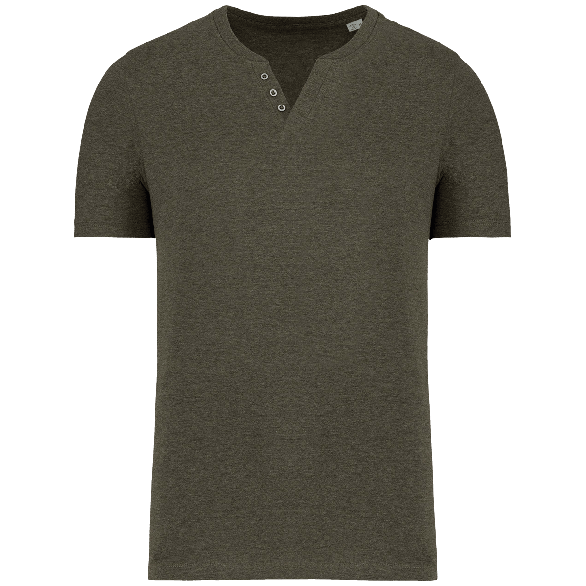 T-Shirt Col V À Boutons Bio | Coton Biologique Et Polyester Recyclé | Impression Et Broderie Organic Khaki Heather