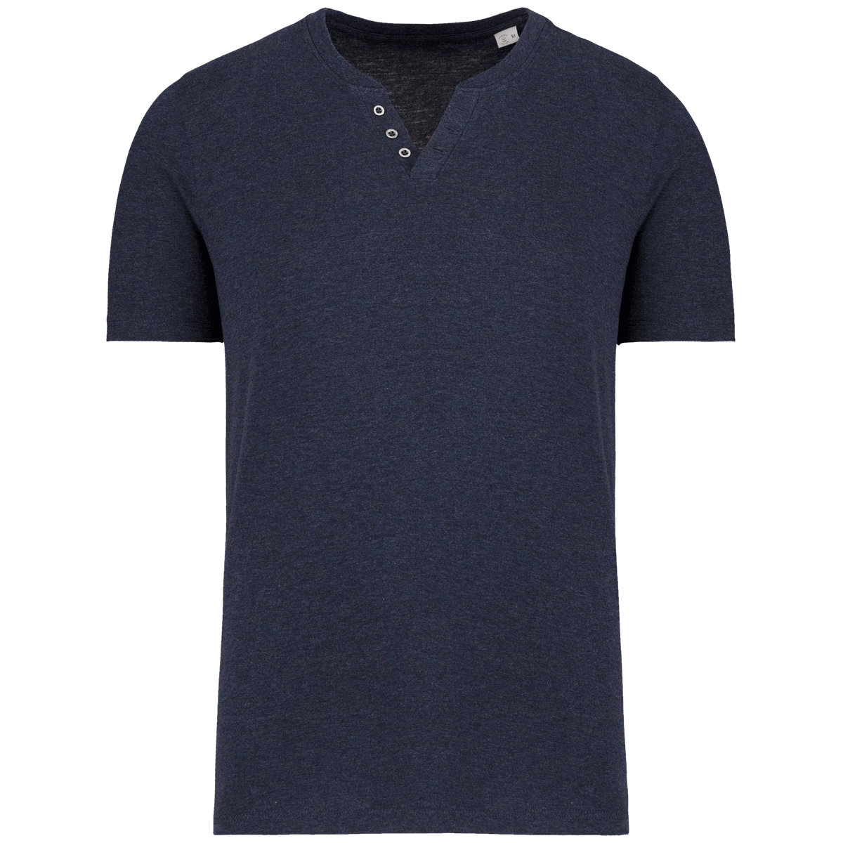 T-Shirt Col V À Boutons Bio | Coton Biologique Et Polyester Recyclé | Impression Et Broderie Navy Blue Heather