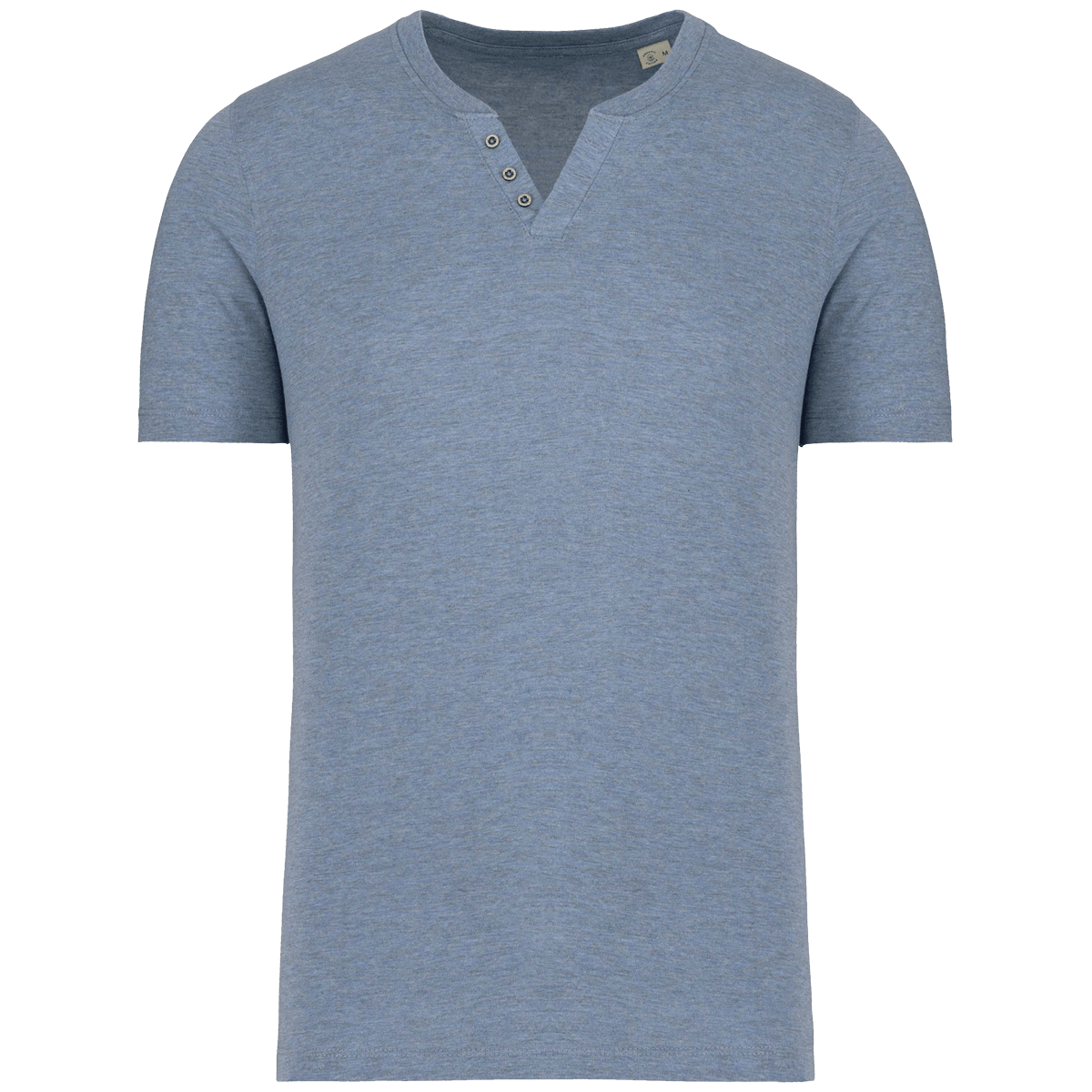 T-Shirt Col V À Boutons Bio | Coton Biologique Et Polyester Recyclé | Impression Et Broderie Cool Blue Heather