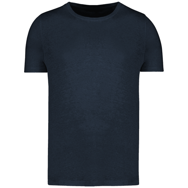 T shirt en lin manches courtes col rond homme plexus Navy Blue