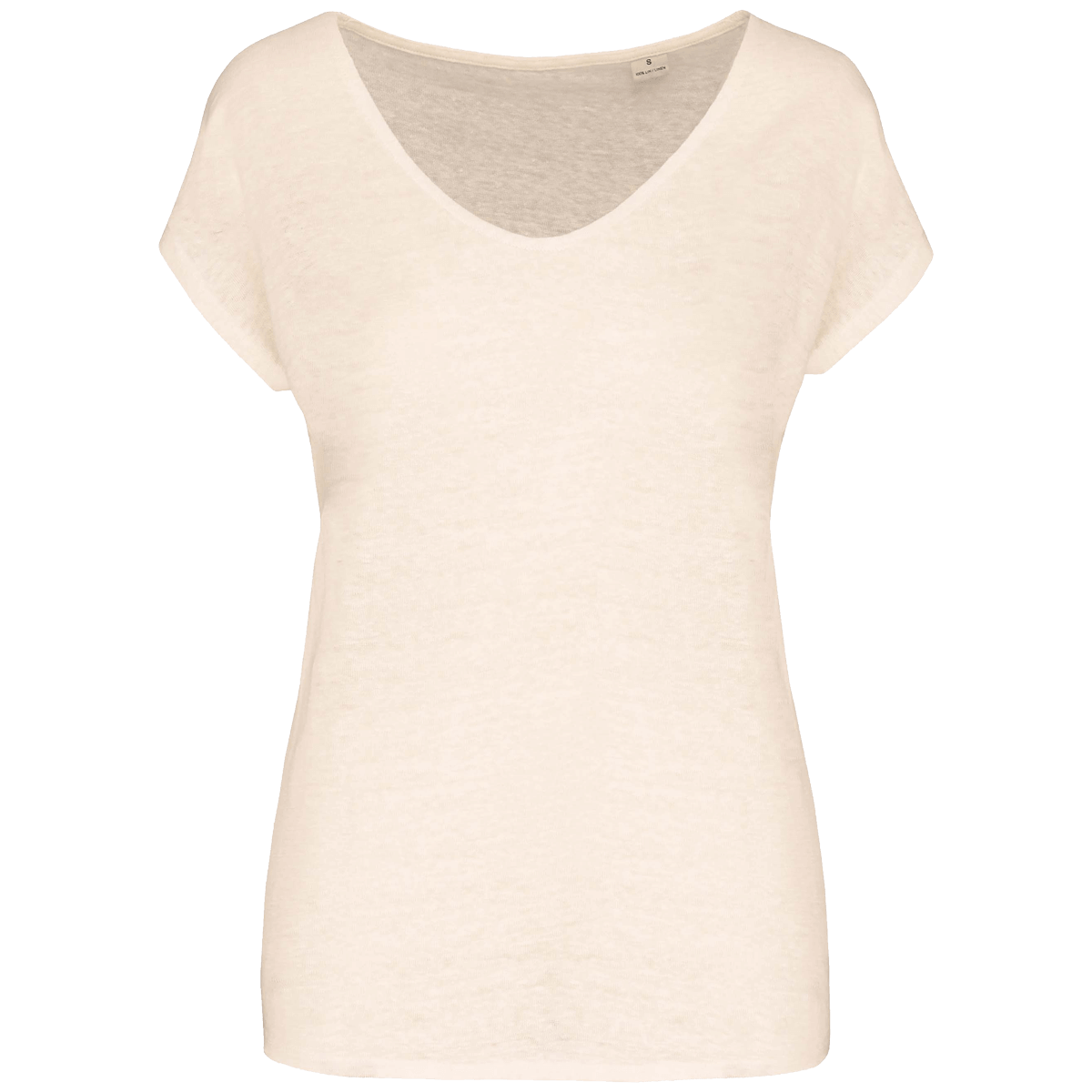 T-Shirt En Lin Col V Femme | 100% Lin | Impression Et Broderie Ivory