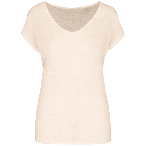 T shirt en lin col v femme plexus Ivory