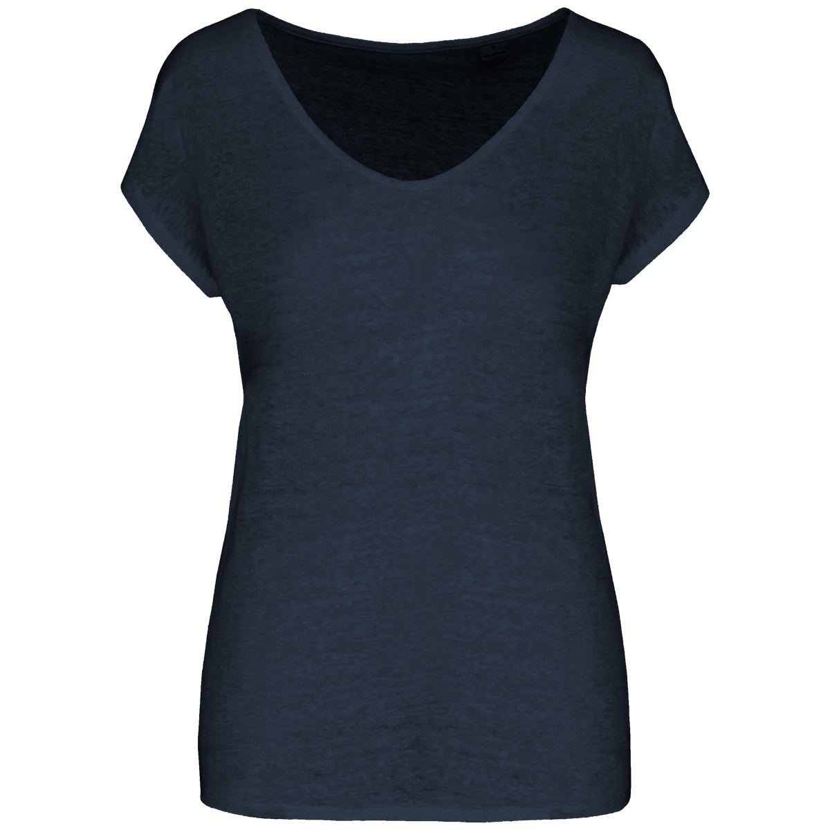 T-Shirt En Lin Col V Femme | 100% Lin | Impression Et Broderie Navy Blue