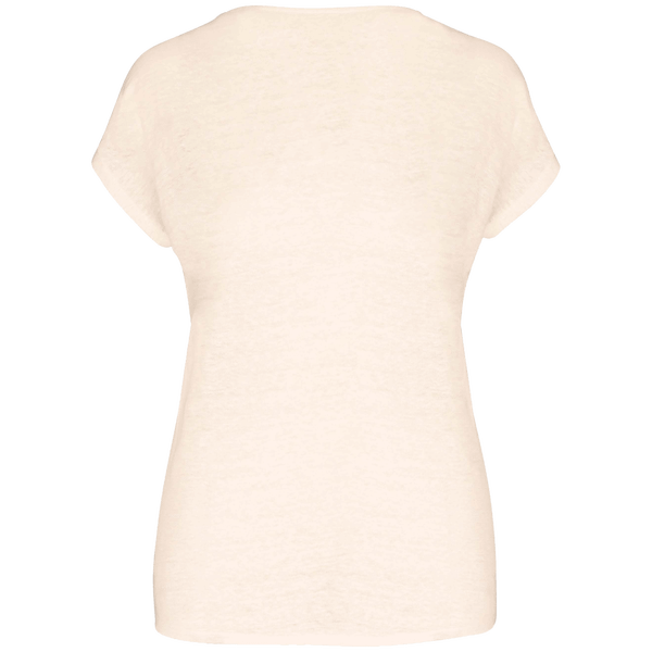 T shirt en lin col v femme dos Ivory