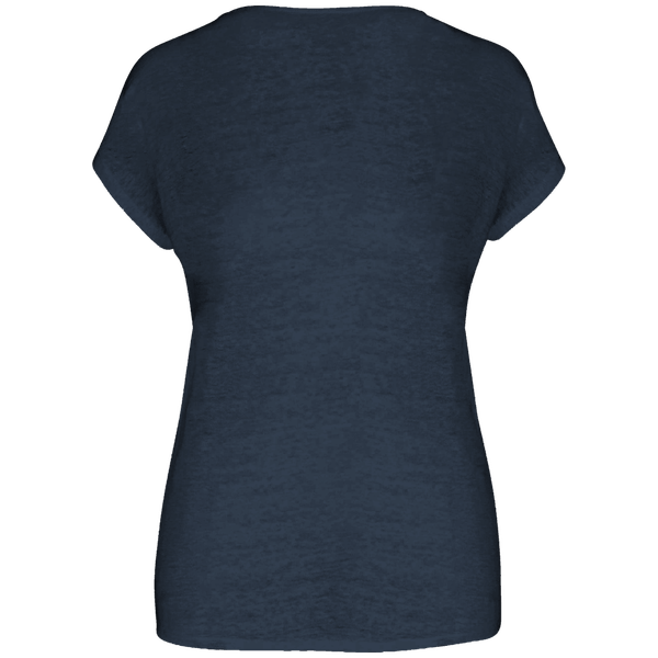 T shirt en lin col v femme dos Navy Blue