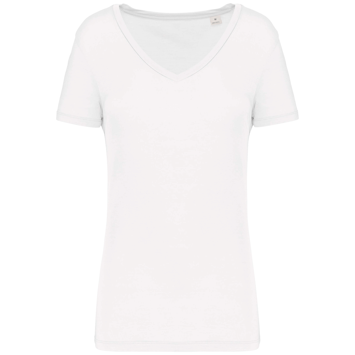T-Shirt Col V Femme Touché Peau De Pêche | Impression Et Broderie White