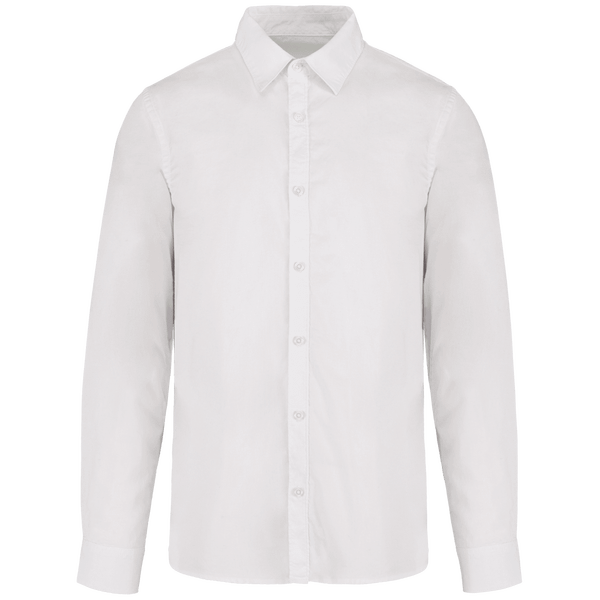 Bio-Gewaschenes Herrenhemd | 100% Bio-Twill-Baumwolle | Stickerei Und Flock Washed white